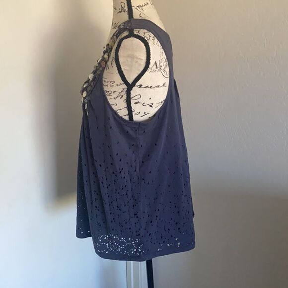 Anthropologie Deletta Blue Sprinkled Shell Detailed Top - Picture 3 of 10